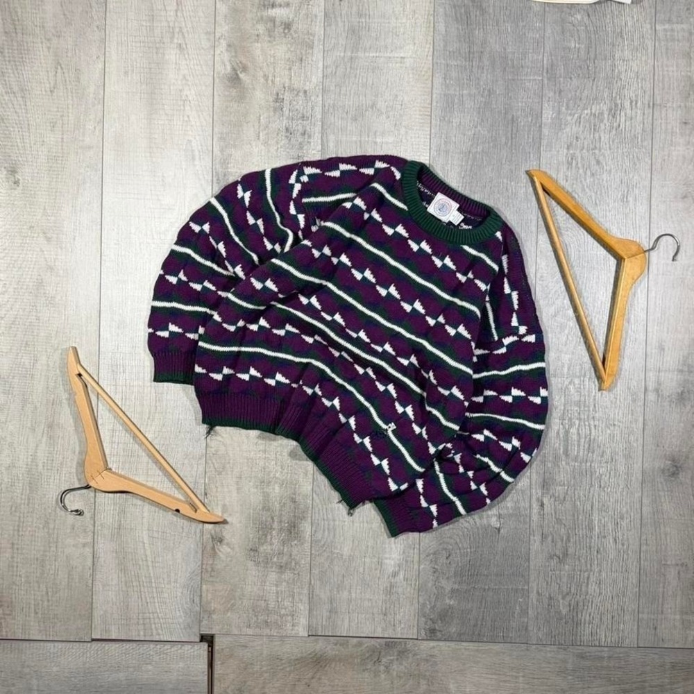 Vintage 90s purple and green knit winter fall indie cottage‎ grandma sweater
